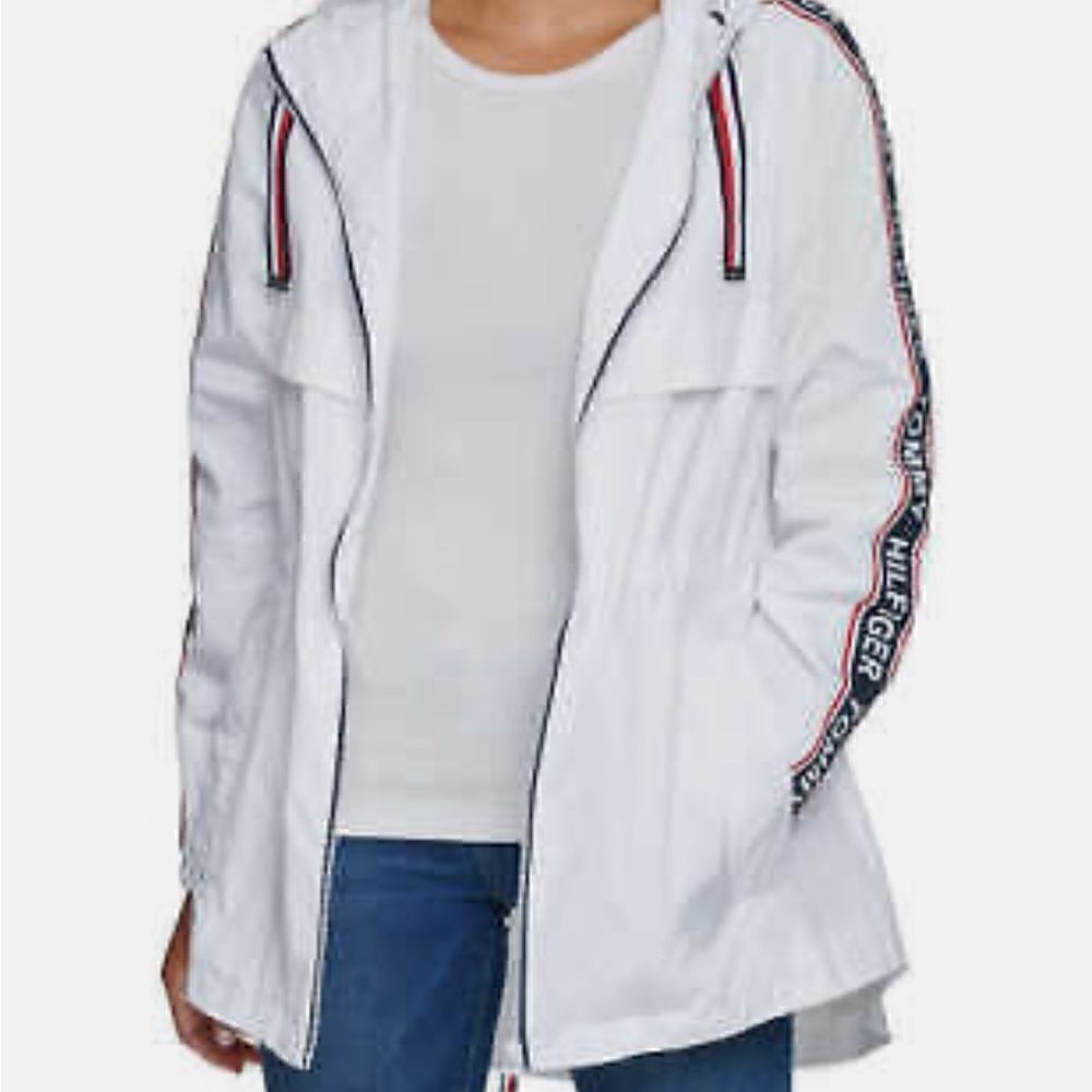 TOMMY HIFIGER White Rain Windbreaker Casual Long Jacket Women’s Size S